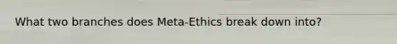 What two branches does Meta-Ethics break down into?