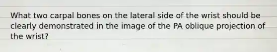 What two carpal bones on the lateral side of the wrist should be clearly demonstrated in the image of the PA oblique projection of the wrist?