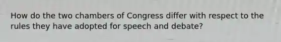 How do the two chambers of Congress differ with respect to the rules they have adopted for speech and debate?