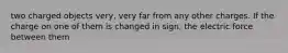 two charged objects very, very far from any other charges. If the charge on one of them is changed in sign, the electric force between them