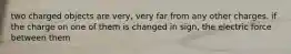 two charged objects are very, very far from any other charges. if the charge on one of them is changed in sign, the electric force between them