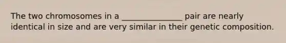The two chromosomes in a _______________ pair are nearly identical in size and are very similar in their genetic composition.