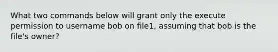 ​What two commands below will grant only the execute permission to username bob on file1, assuming that bob is the file's owner?