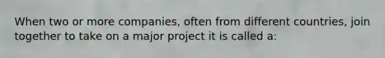 When two or more companies, often from different countries, join together to take on a major project it is called a: