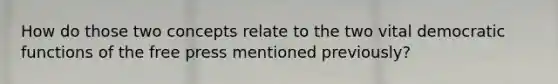 How do those two concepts relate to the two vital democratic functions of the free press mentioned previously?