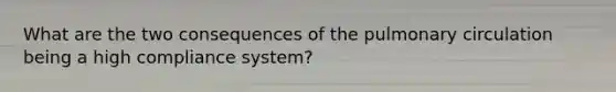 What are the two consequences of the pulmonary circulation being a high compliance system?