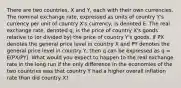 There are two countries, X and Y, each with their own currencies. The nominal exchange rate, expressed as units of country Y's currency per unit of country X's currency, is denoted E. The real exchange rate, denoted q, is the price of country X's goods relative to (or divided by) the price of country Y's goods. If PX denotes the general price level in country X and PY denotes the general price level in country Y, then q can be expressed as q = E(PX/PY). What would you expect to happen to the real exchange rate in the long run if the only difference in the economies of the two countries was that country Y had a higher overall inflation rate than did country X?