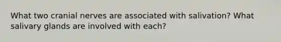 What two cranial nerves are associated with salivation? What salivary glands are involved with each?