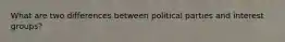 What are two differences between political parties and interest groups?