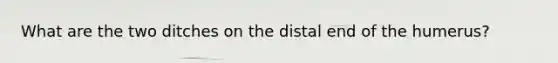 What are the two ditches on the distal end of the humerus?