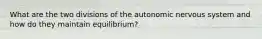 What are the two divisions of the autonomic nervous system and how do they maintain equilibrium?