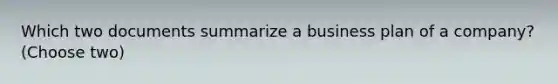 Which two documents summarize a business plan of a company? (Choose two)