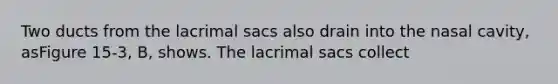 Two ducts from the lacrimal sacs also drain into the nasal cavity, asFigure 15-3, B, shows. The lacrimal sacs collect