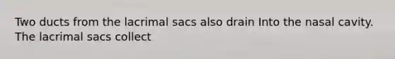 Two ducts from the lacrimal sacs also drain Into the nasal cavity. The lacrimal sacs collect