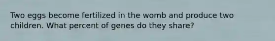 Two eggs become fertilized in the womb and produce two children. What percent of genes do they share?