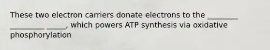 These two electron carriers donate electrons to the ________ _________ _____, which powers ATP synthesis via oxidative phosphorylation