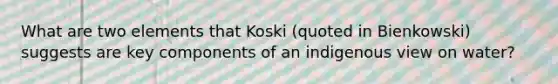 What are two elements that Koski (quoted in Bienkowski) suggests are key components of an indigenous view on water?