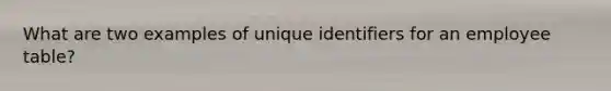 What are two examples of unique identifiers for an employee table?