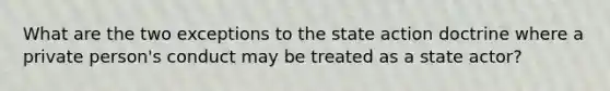 What are the two exceptions to the state action doctrine where a private person's conduct may be treated as a state actor?