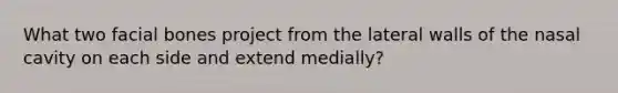 What two facial bones project from the lateral walls of the nasal cavity on each side and extend medially?
