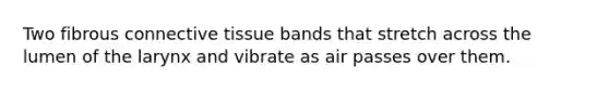 Two fibrous connective tissue bands that stretch across the lumen of the larynx and vibrate as air passes over them.