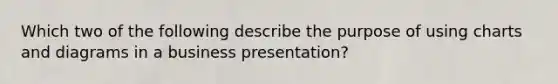 Which two of the following describe the purpose of using charts and diagrams in a business presentation?