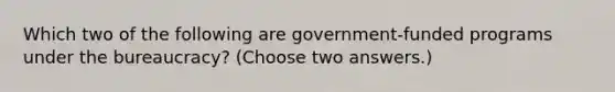 Which two of the following are government-funded programs under the bureaucracy? (Choose two answers.)