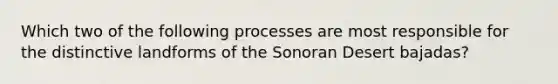 Which two of the following processes are most responsible for the distinctive landforms of the Sonoran Desert bajadas?