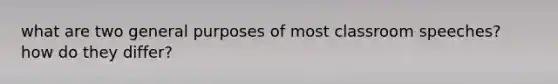 what are two general purposes of most classroom speeches? how do they differ?