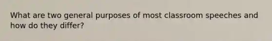 What are two general purposes of most classroom speeches and how do they differ?
