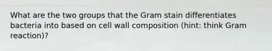 What are the two groups that the Gram stain differentiates bacteria into based on cell wall composition (hint: think Gram reaction)?