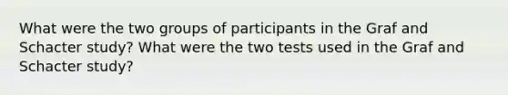 What were the two groups of participants in the Graf and Schacter study? What were the two tests used in the Graf and Schacter study?