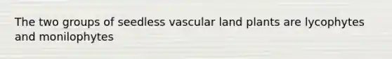 The two groups of seedless vascular land plants are lycophytes and monilophytes
