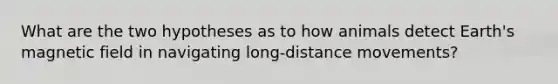 What are the two hypotheses as to how animals detect Earth's magnetic field in navigating long-distance movements?