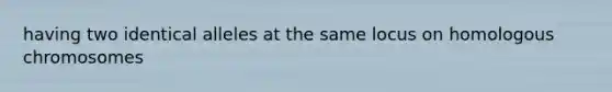 having two identical alleles at the same locus on homologous chromosomes