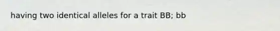 having two identical alleles for a trait BB; bb