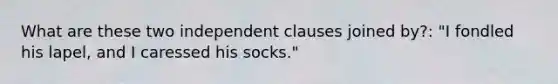 What are these two independent clauses joined by?: "I fondled his lapel, and I caressed his socks."