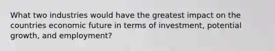 What two industries would have the greatest impact on the countries economic future in terms of investment, potential growth, and employment?