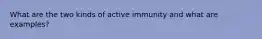 What are the two kinds of active immunity and what are examples?