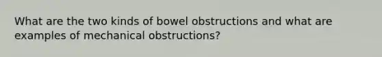 What are the two kinds of bowel obstructions and what are examples of mechanical obstructions?