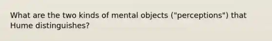 What are the two kinds of mental objects ("perceptions") that Hume distinguishes?