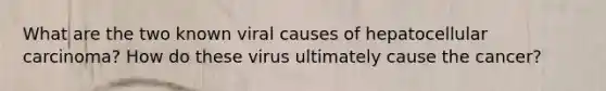 What are the two known viral causes of hepatocellular carcinoma? How do these virus ultimately cause the cancer?