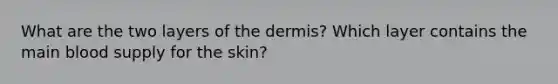 What are the two layers of the dermis? Which layer contains the main blood supply for the skin?