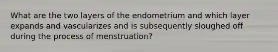 What are the two layers of the endometrium and which layer expands and vascularizes and is subsequently sloughed off during the process of menstruation?