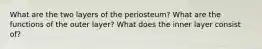 What are the two layers of the periosteum? What are the functions of the outer layer? What does the inner layer consist of?