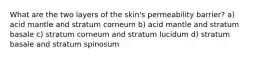 What are the two layers of the skin's permeability barrier? a) acid mantle and stratum corneum b) acid mantle and stratum basale c) stratum corneum and stratum lucidum d) stratum basale and stratum spinosum