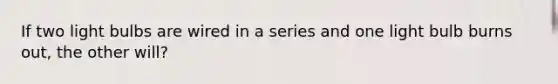 If two light bulbs are wired in a series and one light bulb burns out, the other will?