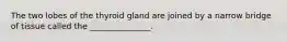 The two lobes of the thyroid gland are joined by a narrow bridge of tissue called the _______________.