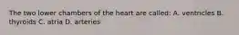 The two lower chambers of the heart are called: A. ventricles B. thyroids C. atria D. arteries