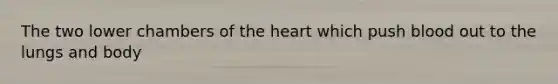 The two lower chambers of the heart which push blood out to the lungs and body